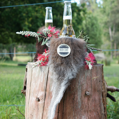 Beer Coat with Tail - Wallaby fur stubby holder